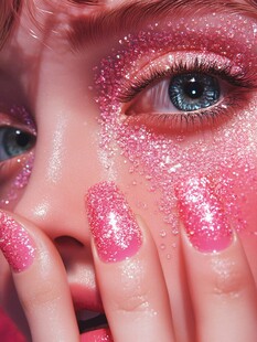 梦幻粉闪妆容美妆特写