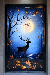 月夜下的鹿影梦幻景象