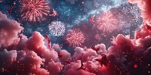 梦幻烟花绽放在云海星空