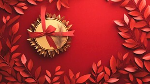 红色庆典风徽章装饰背景