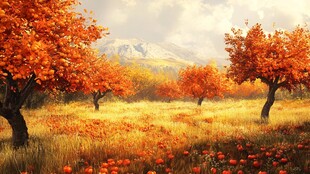 秋日枫林花海山间美景