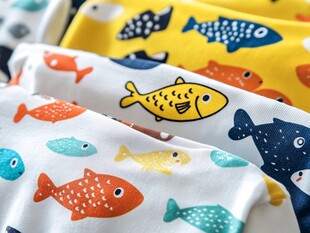 多彩小鱼图案儿童衣物