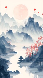 水墨山水间的诗意中国风
