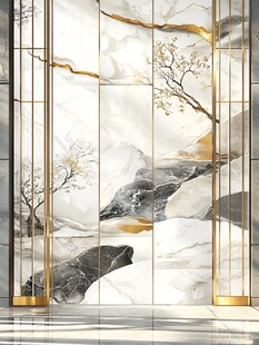 新中式山水金纹艺术背景墙