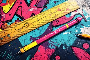 涂鸦背景下的文具组合