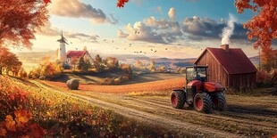 秋日田园拖拉机劳作美景