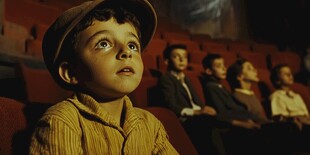 男孩影院观影专注模样