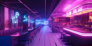 赛博朋克风霓虹酒吧场景