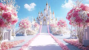梦幻粉色浪漫城堡婚礼场景