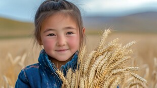 麦田里微笑的纯真小女孩