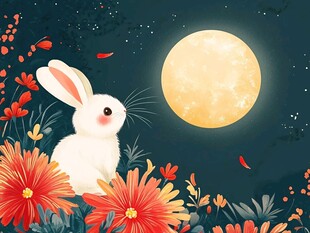 月下白兔赏繁花