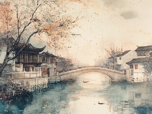江南水乡水墨诗意画卷