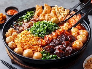 丰盛韩式部队火锅美食盛宴