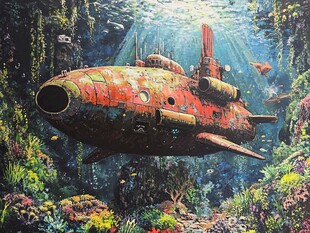 海底锈蚀潜艇的奇幻景象