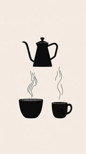 茶壶与咖啡杯的简约插画