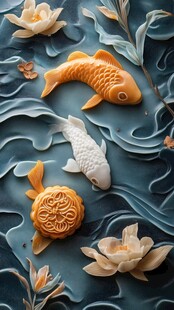 锦鲤荷花月饼浮雕之美