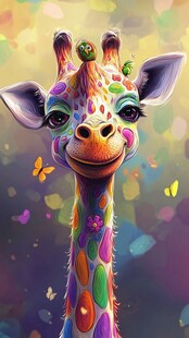 彩色梦幻长颈鹿与蝴蝶