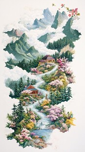 山间桃源美景图