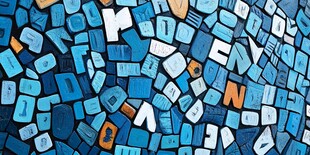 蓝色字母拼图艺术背景