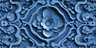 蓝色雕花图案纹理特写