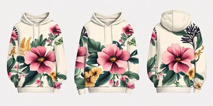 花卉印花连帽卫衣设计图