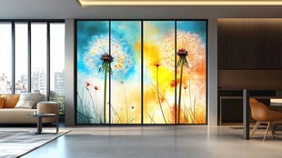 梦幻蒲公英艺术玻璃移门