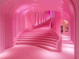 梦幻粉色螺旋楼梯空间