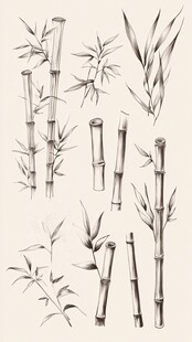 手绘水墨风竹子元素集合