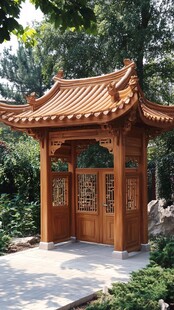 中式木质凉亭 园林景致