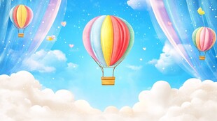 梦幻天空中的彩色热气球