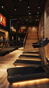 现代健身房内的跑步机与楼梯