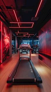 炫酷健身房内的跑步机一角
