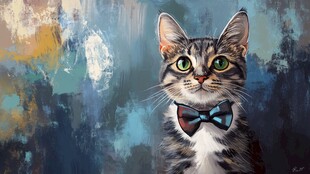 戴领结的萌猫油画风肖像