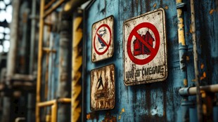 工业墙面上的警示标志