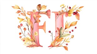 秋日花卉装饰的字母F