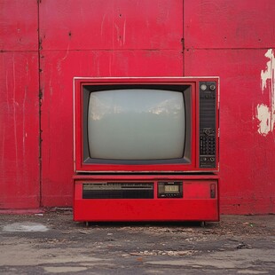 红色复古电视机靠墙而立