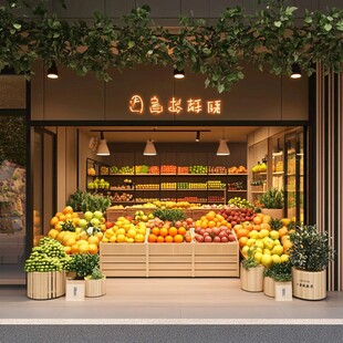 清新水果店外观与丰富陈列