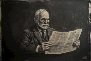 老人专注读报瞬间