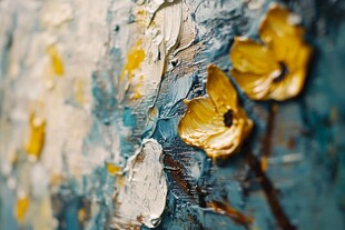 油画中的斑斓花朵细节