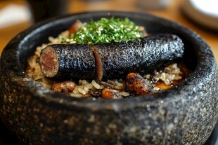 石锅香肠拌饭诱人美食