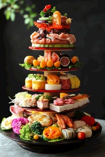 多层精美日式刺身海鲜拼盘