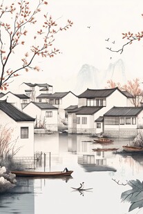 江南水乡水墨诗意画卷
