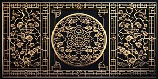 中式黑金雕花屏风装饰