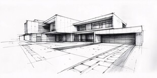 现代简约风住宅建筑手绘图