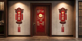中式大门喜庆装饰迎新年