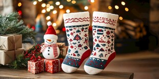 圣诞袜与雪人等节日装饰