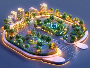 迷你夜间城市景观模型