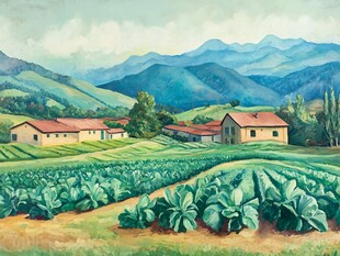 田园乡村风光油画美景