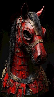 红色战甲马头雕塑