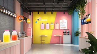 多彩时尚的果汁店室内场景